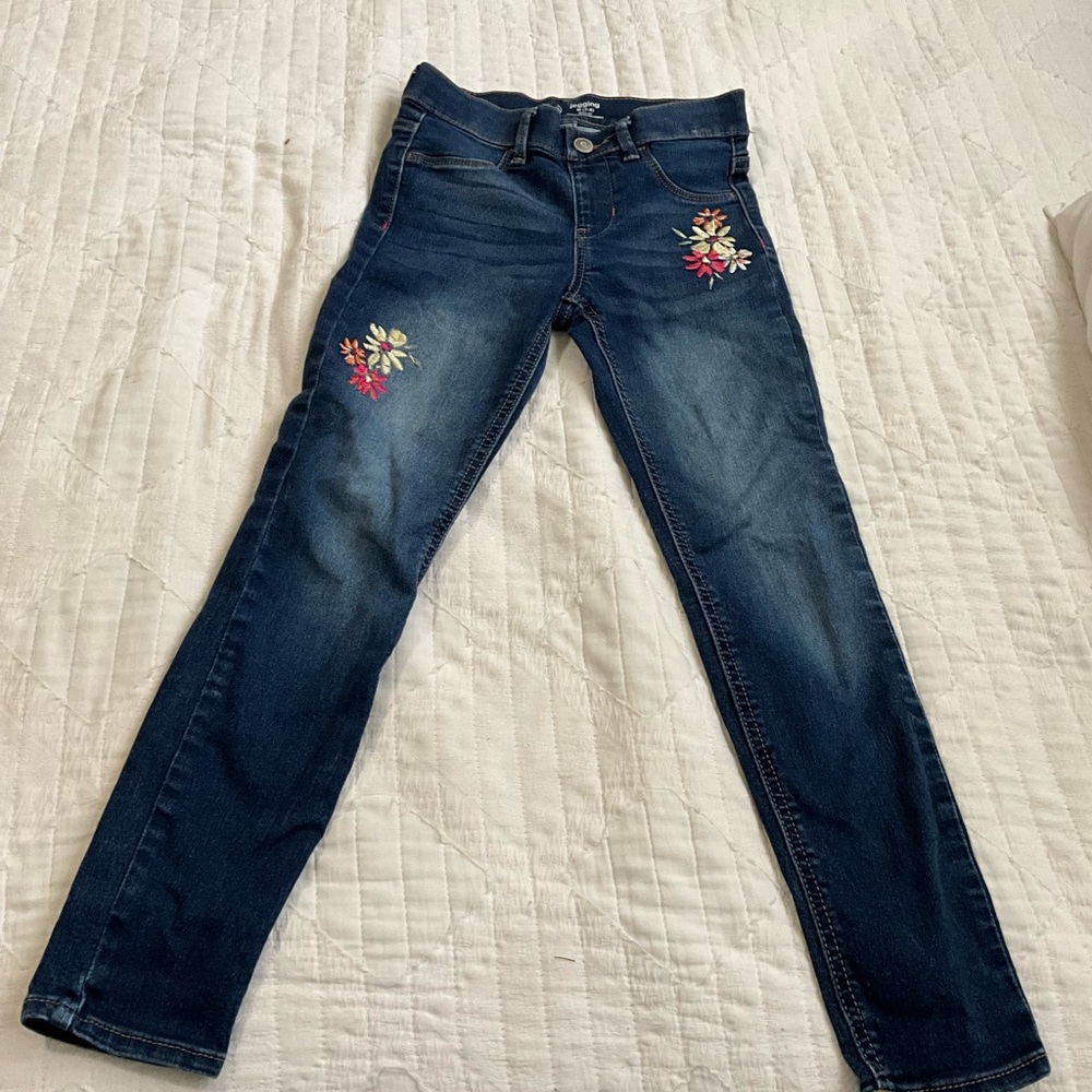 Wonder Nation Dark Blue Skinny Jeans with Floral Embroidery